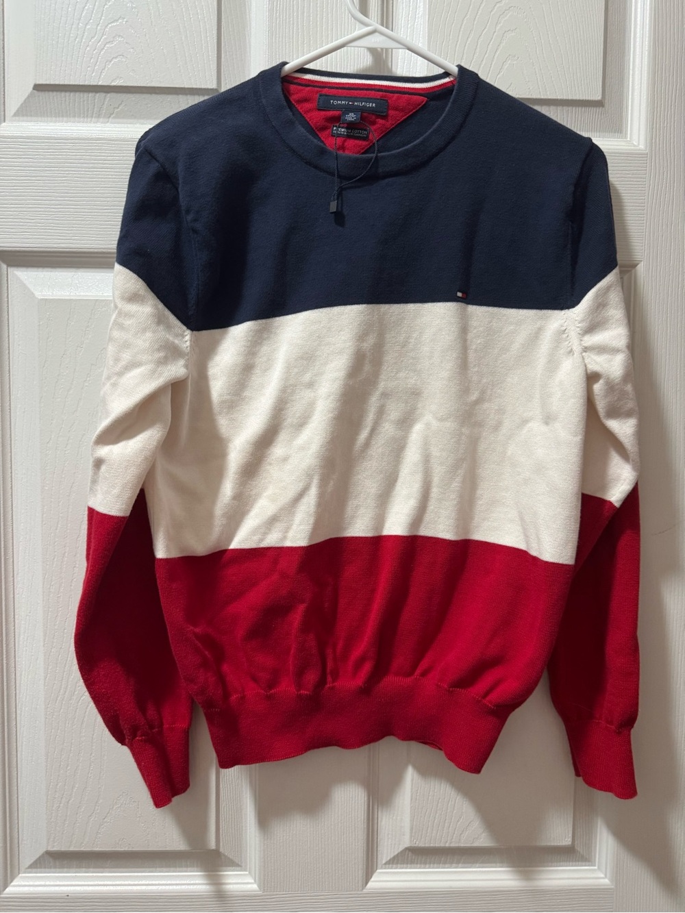 Tommy Hilfiger Men’s Colorblock Crewneck Sweater - Navy White Red
